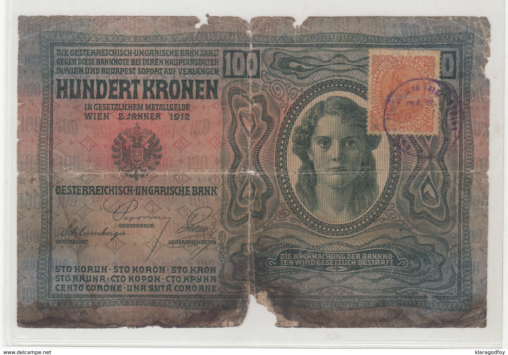 SHS Money Nostrification Revenue On Austro-Hungarian 100 Kr Banknote Bb190120 - Covers & Documents