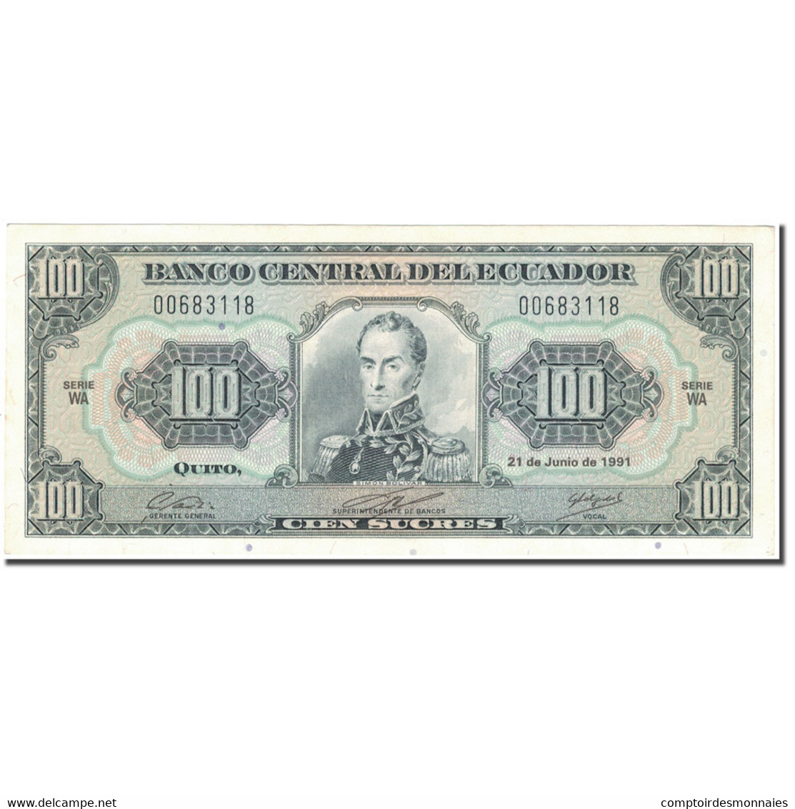 Billet, Équateur, 100 Sucres, 1991-06-21, KM:123Aa, SPL - Equateur