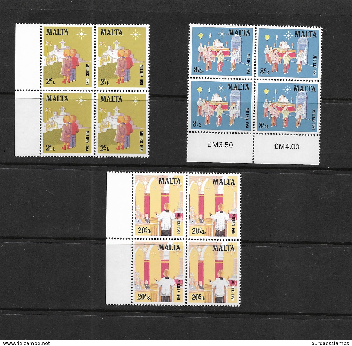 Malta 1981 Christmas, Complete Set In Marginal MNH Blocks Of Four (7476) - Malta