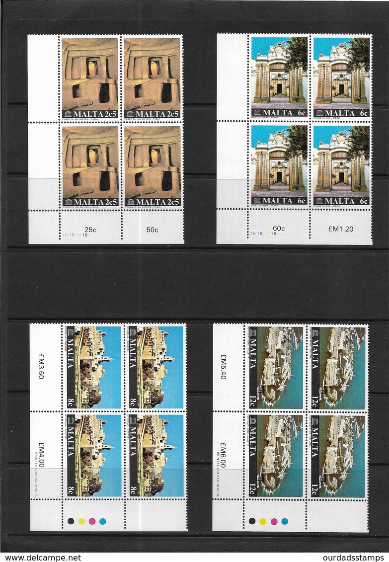 Malta 1980 Restoration, Complete Set In Corner Marginal MNH Blocks Of Four (7488) - Malte