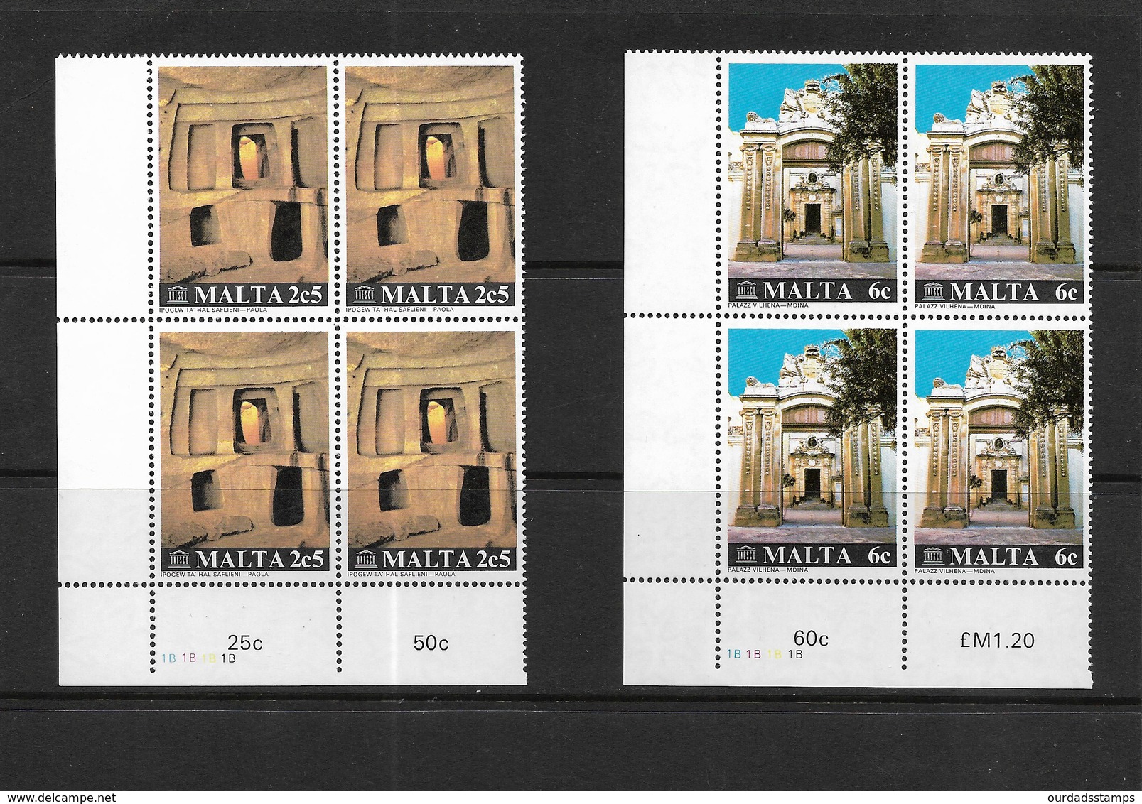 Malta 1980 Restoration, Complete Set In Corner Marginal MNH Blocks Of Four (7488) - Malte