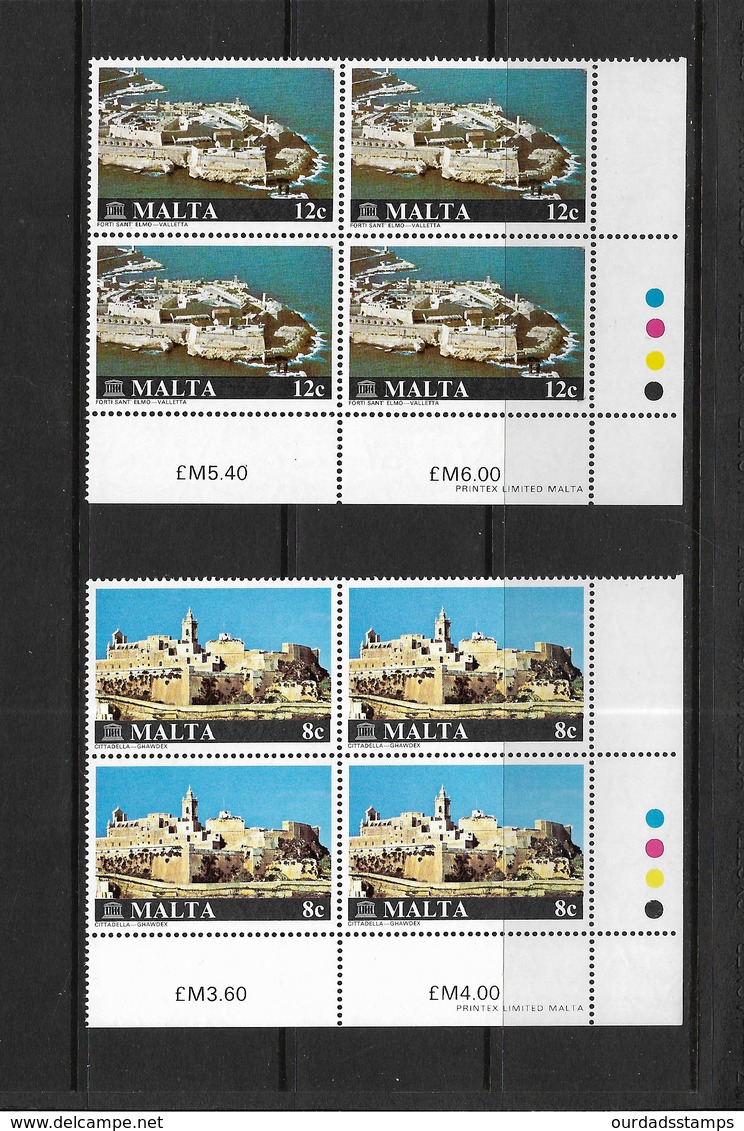 Malta 1980 Restoration, Complete Set In Corner Marginal MNH Blocks Of Four (7488) - Malta