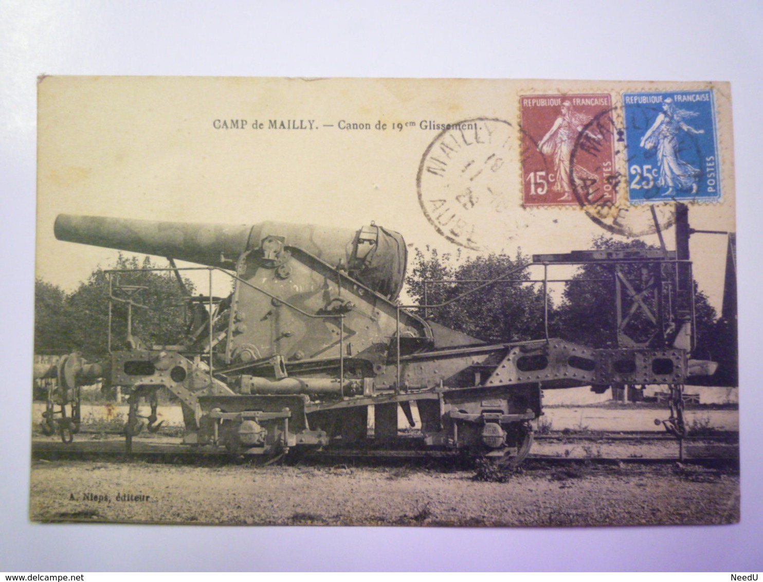 CAMP-de-MAILLY  (Aube)  :  CANON  De 19cm  -  GLISSEMENT   1926   XXX - Mailly-le-Camp