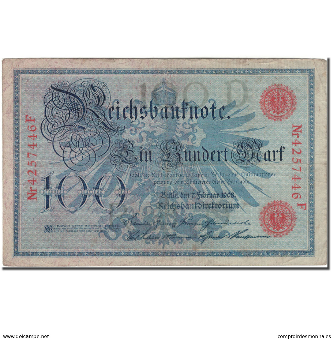 Billet, Allemagne, 100 Mark, 1908-02-07, KM:33a, TB+ - 100 Mark