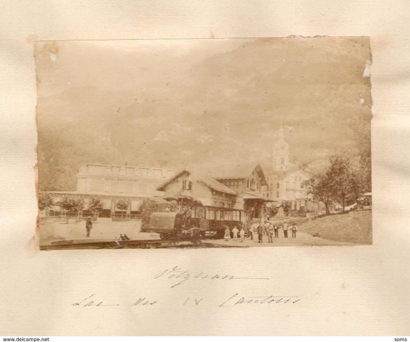 Photographie De Suisse, Lac Des 4 Cantons / Vierwaldstättersee, Vitznau, Rigibahn, Photo Ca 1875, Train En Gare - Anciennes (Av. 1900)