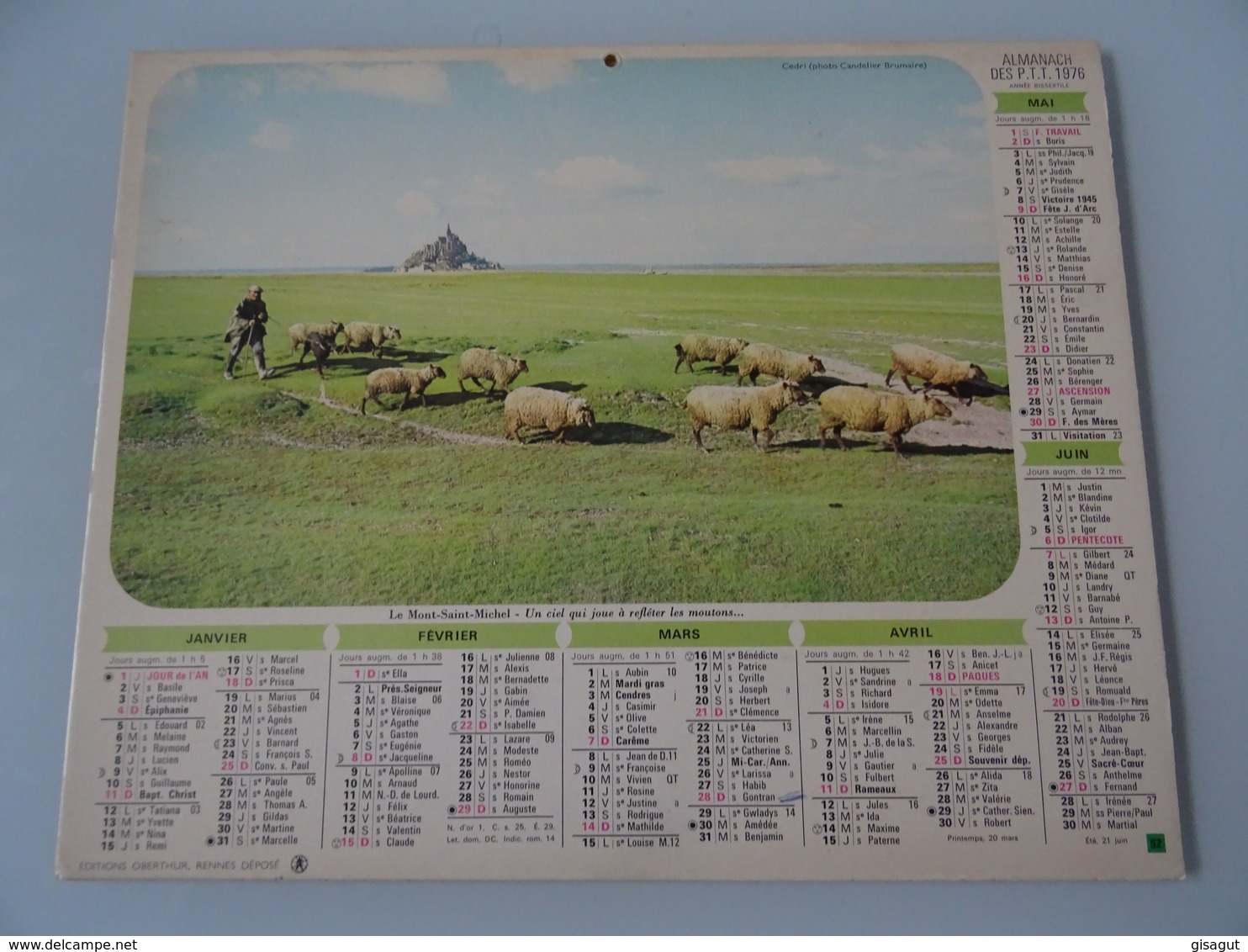 Almanach Ptt De 1976   Recto    Le  Mont Saint Michel  Verso  Marais Poitevin - Grand Format : 1971-80