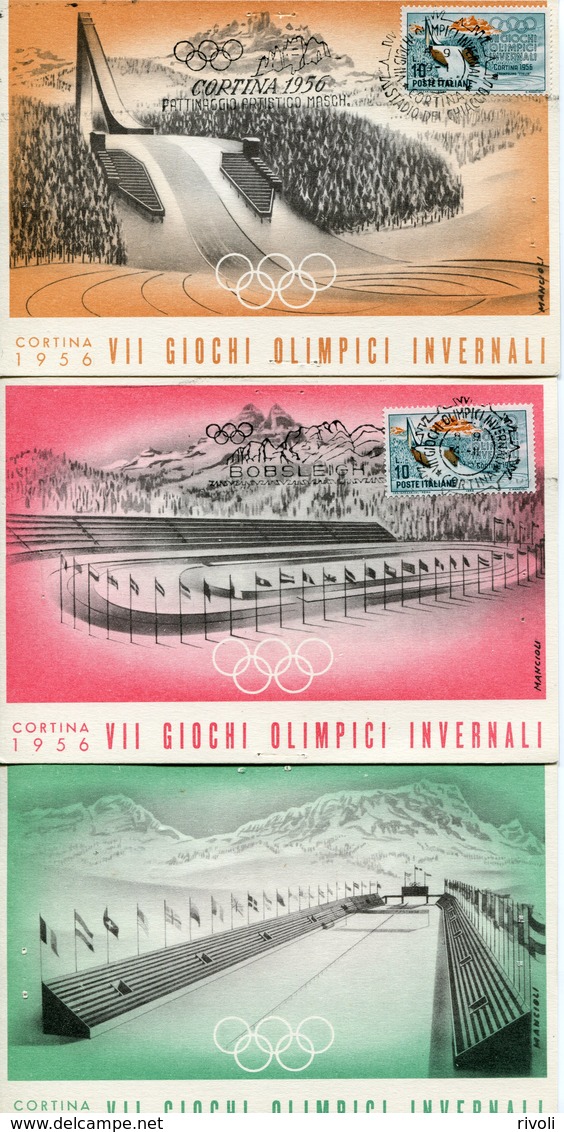 JEUX OLYMPIQUE HIVER 1956 CORTINA 3 CARTES MAXIMUM  ITALIE 1956 - Hiver 1956: Cortina D'Ampezzo