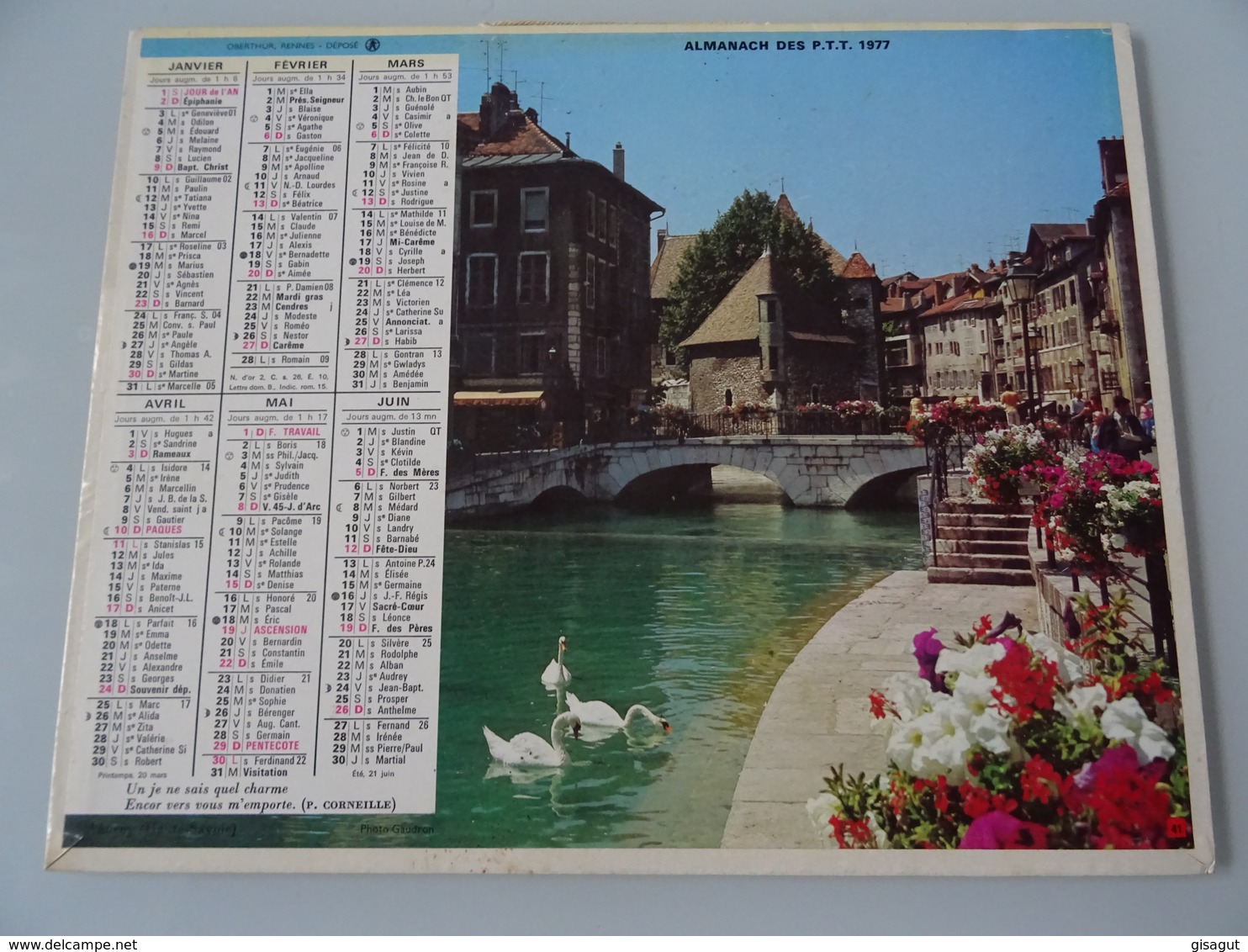 Almanach Ptt De 1977  Recto Ville Fleurie  Verso  Les Deux Alpes - Grand Format : 1971-80