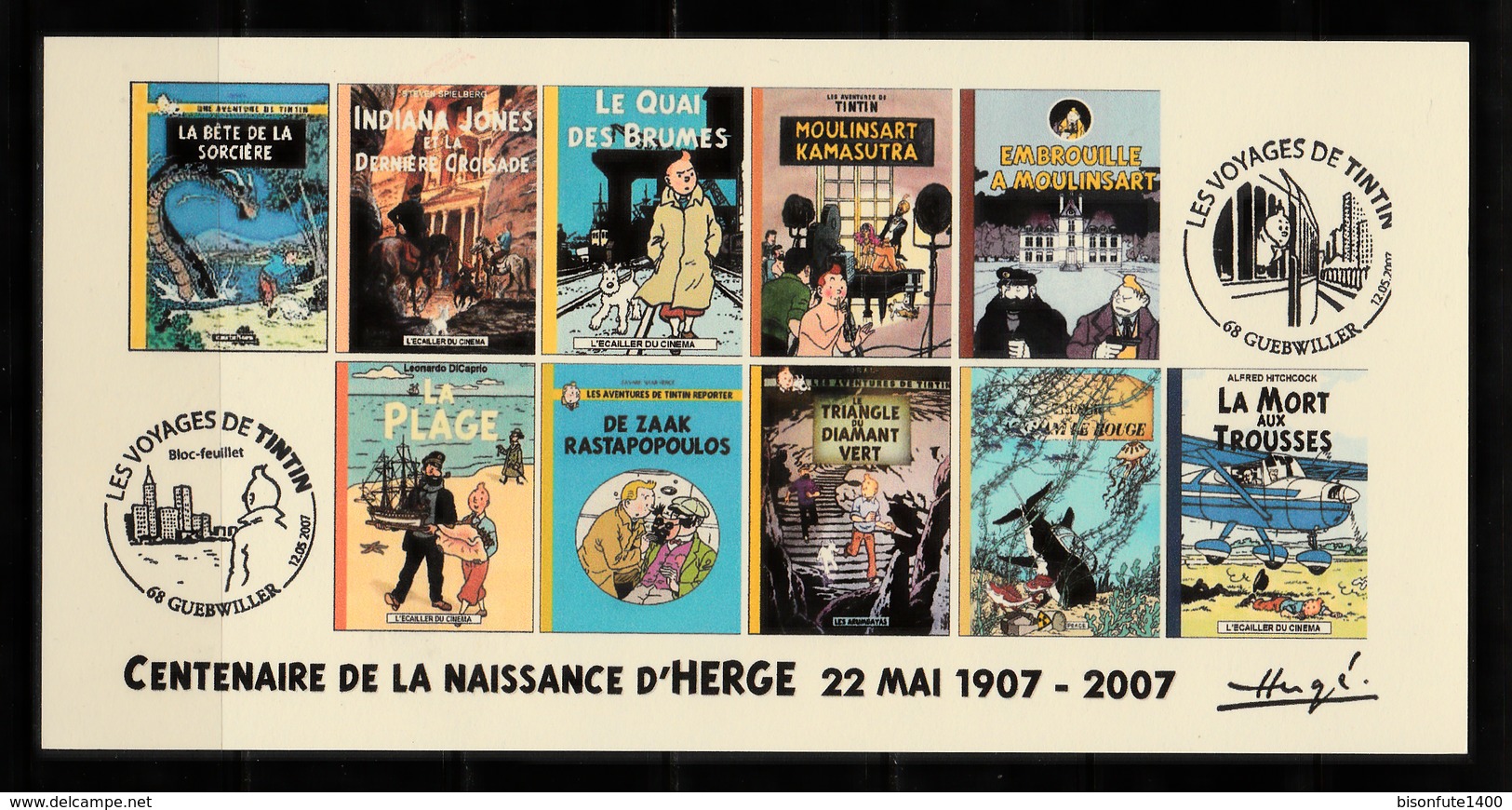 CP Tintin : Centenaire De La Naissance D'Hergé - 22 Mai 1907-2007. ( Titres Pastiches ). - Bandes Dessinées