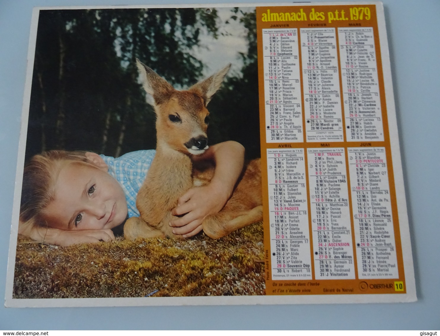 Almanach Ptt De 1979    Recto Jeune Fille Avec Une Biche  Verso  Garcon Avec Un Lapin - Grand Format : 1971-80