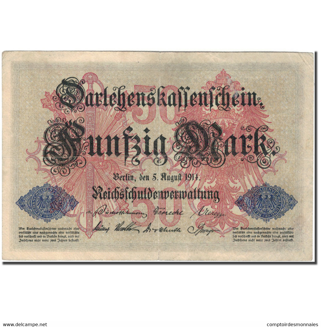 Billet, Allemagne, 50 Mark, 1914-08-05, KM:49a, TTB - 50 Mark