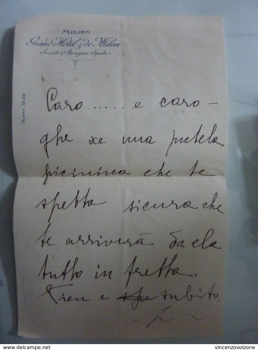 Lettera Manoscritta Su Carta Intestata "GRAND HOTEL DE MILAN" 1909 - Manoscritti