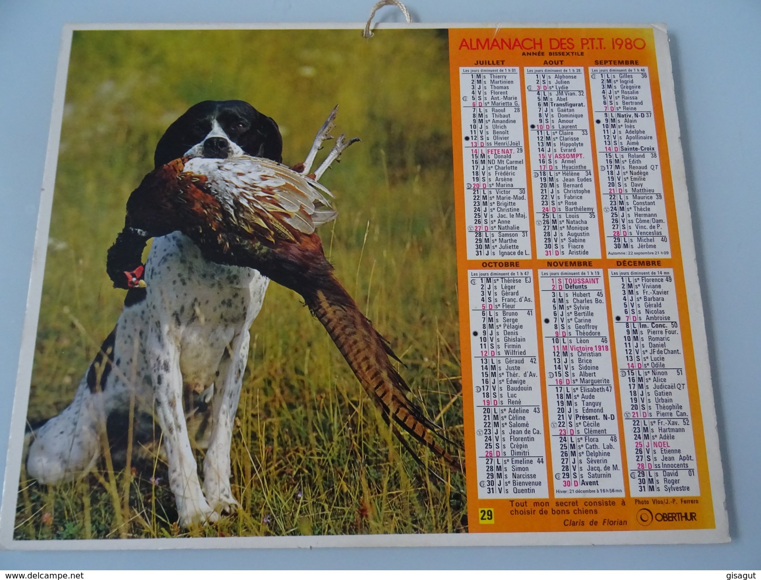 Almanach Ptt De 1980  Recto  Chasseur A L'affut  Verso Chien Avec Dans  Sa   Gueule Un Faisan - Grand Format : 1971-80