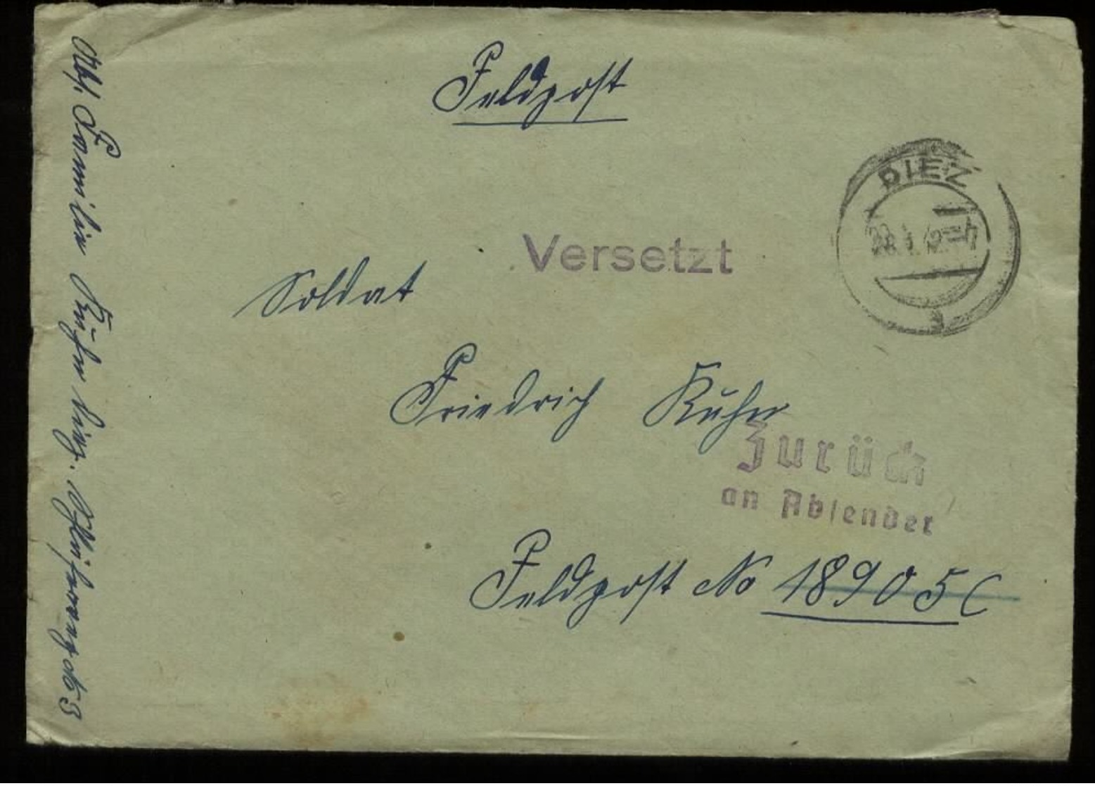 WW II DR Feldpostbrief Mit Retour , Versetzt:gebraucht Diez - 18905 1942, Bedarfserhaltung Mit Inhalt. - Briefe U. Dokumente