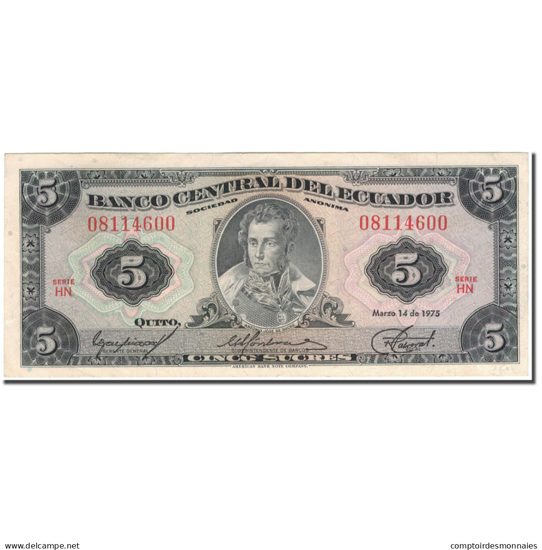 Billet, Équateur, 5 Sucres, 1975-03-14, KM:108a, SUP - Equateur