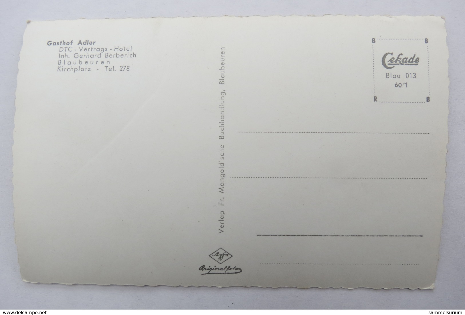 (10/8/57) Postkarte/AK "Blaubeuren" Gasthof Adler (DTC-Vertrags-Hotel) Von Gerhard Berberich - Blaubeuren