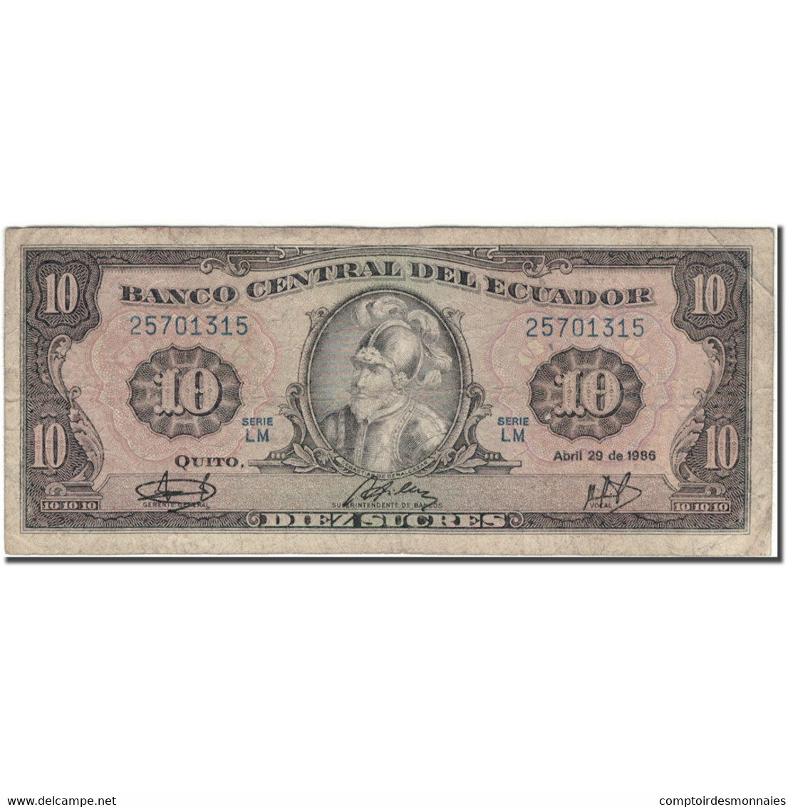 Billet, Équateur, 10 Sucres, 1986-04-29, KM:121, B+ - Ecuador