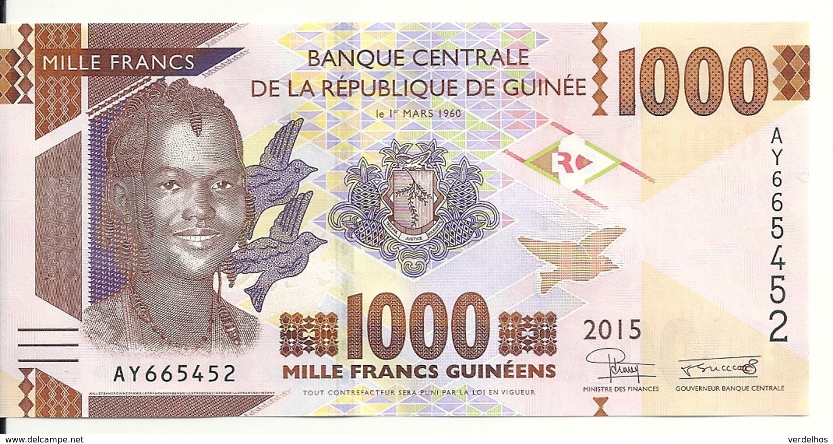 GUINEE 1000 FRANCS 2015 UNC P 48 - Guinée