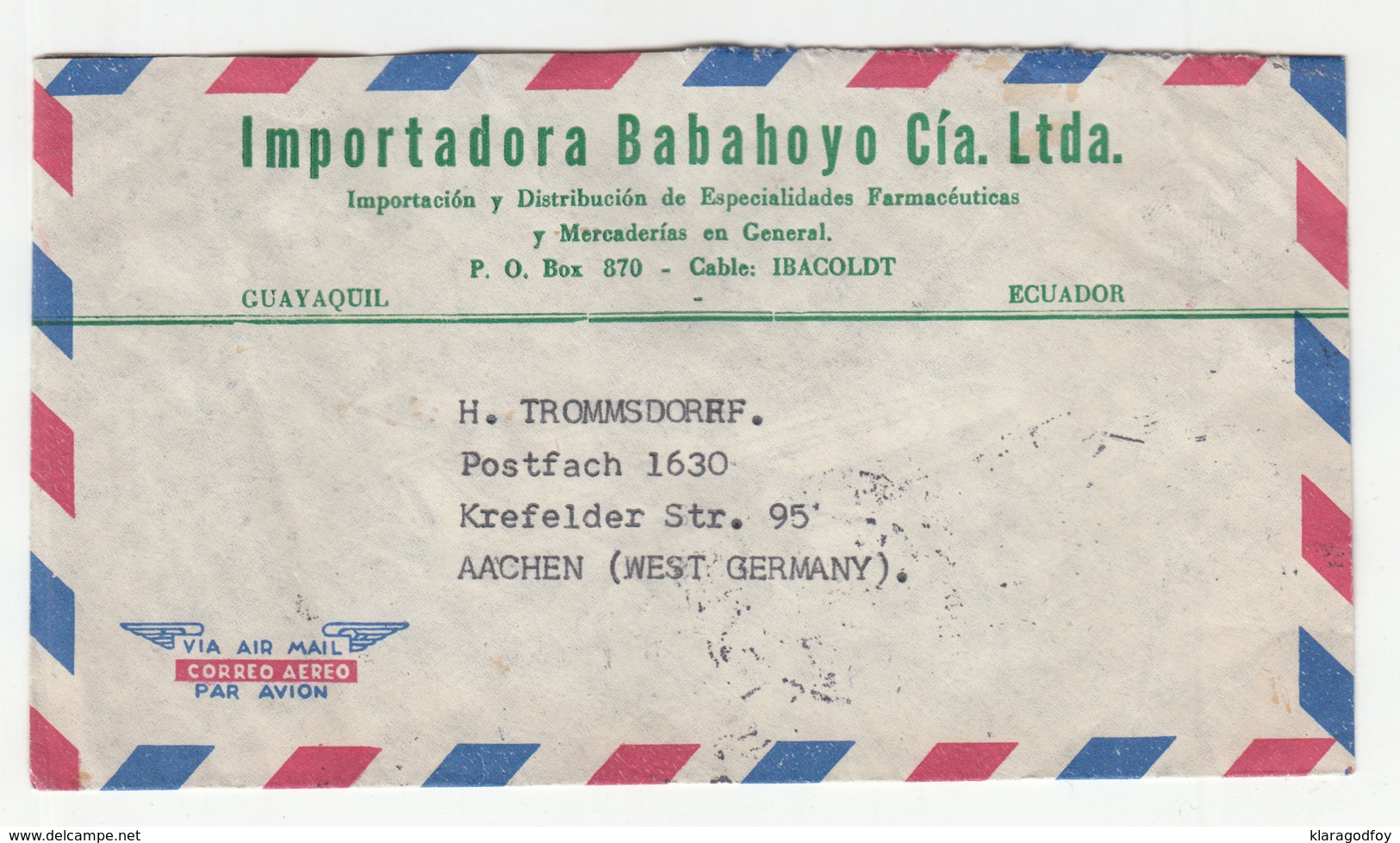 Importadora Babahoyo Cía. Ltda. Letter Cover Travelled 1971 B190120 - Ecuador