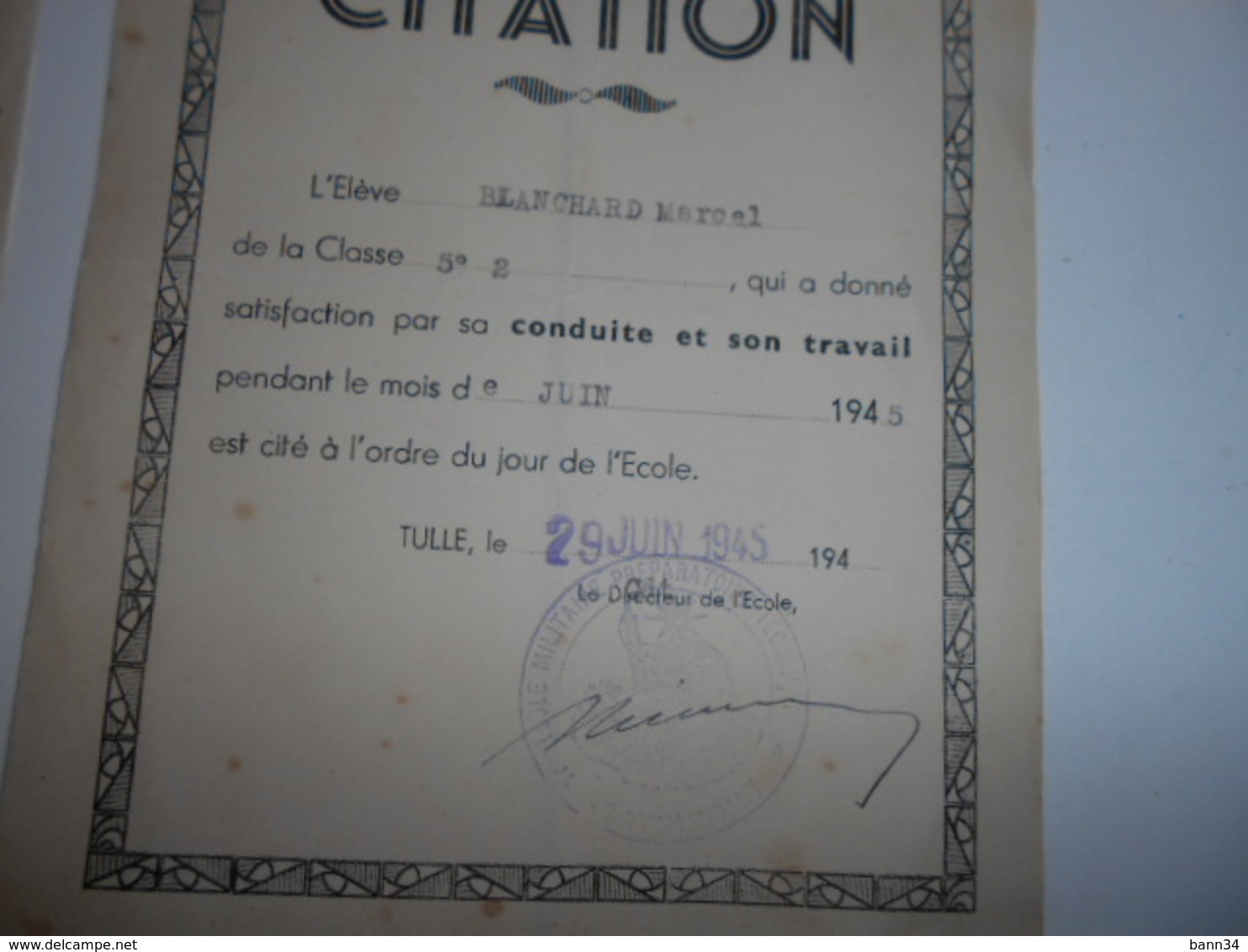 Lot De 6 Documents Militaire Ecole Preparatoire  De Tulle Correze 1944/45 - Documents Historiques