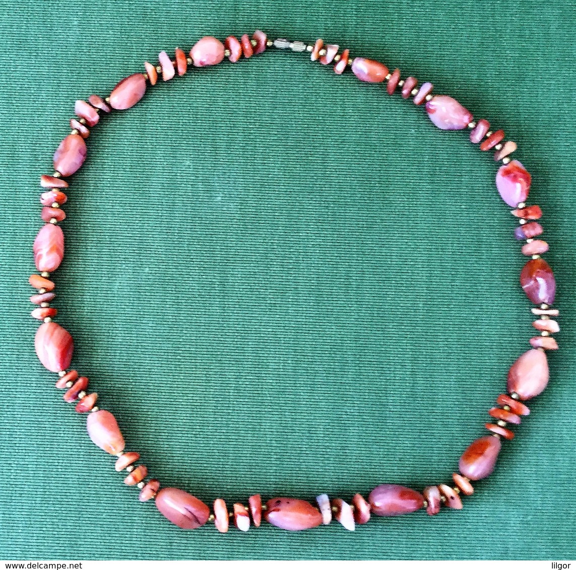 Women Pink- Red Stone Chain Necklace, 63 Cm 91 Grams - Colliers/Chaînes