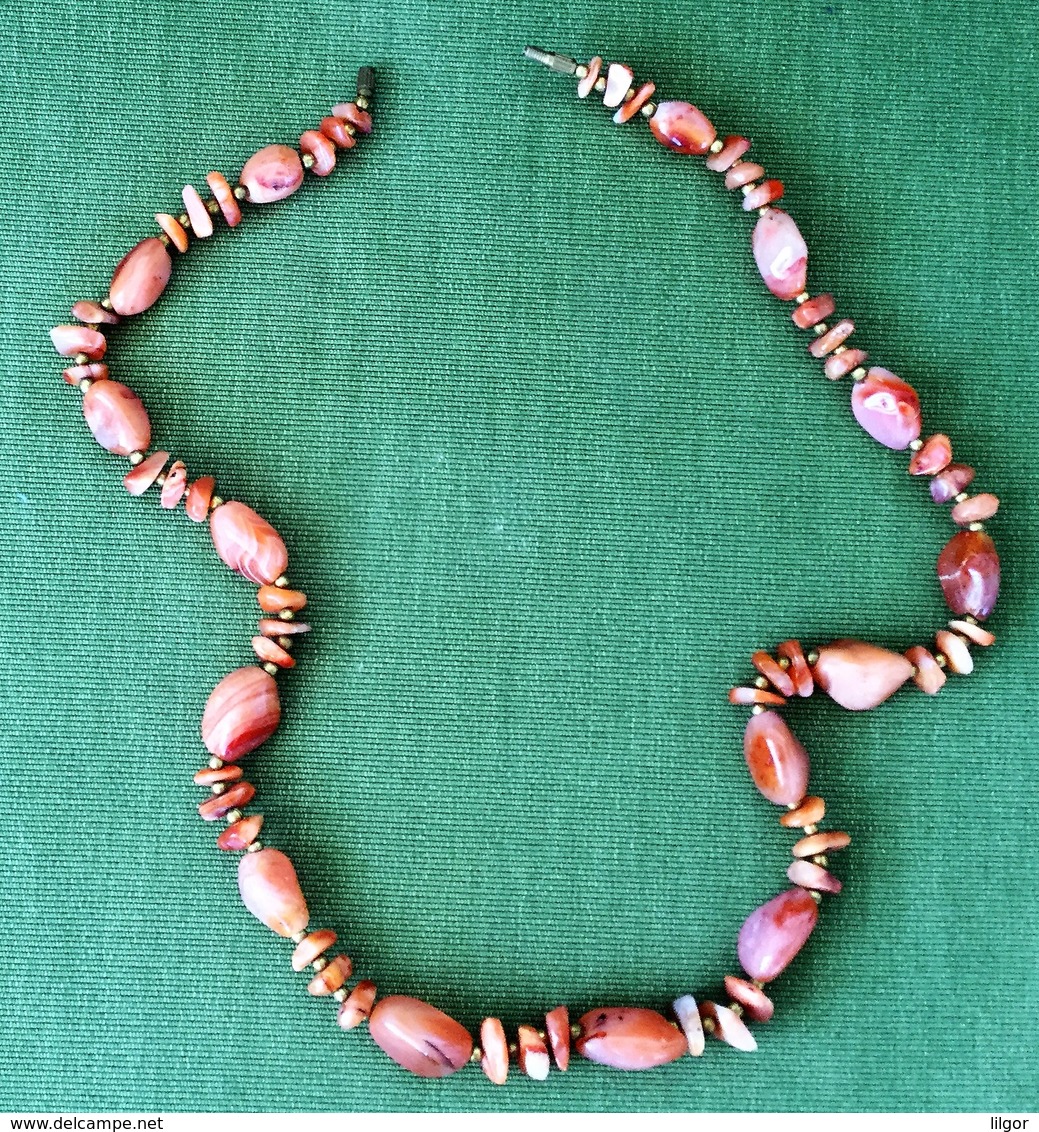 Women Pink- Red Stone Chain Necklace, 63 Cm 91 Grams - Colliers/Chaînes