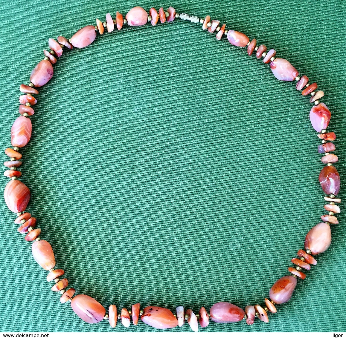 Women Pink- Red Stone Chain Necklace, 63 Cm 91 Grams - Colliers/Chaînes