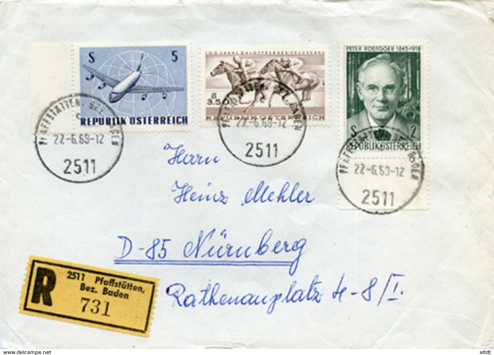 (e1042) Einschr. Österreich St. Pfaffstätten N. Nürnberg - Lettres & Documents