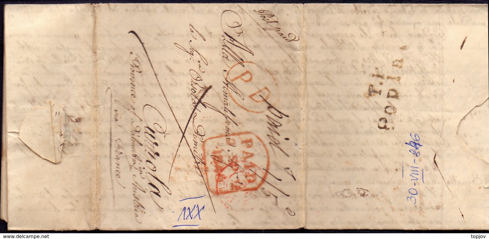 GB - ENGLAND - LONDON  P.D.  PAID  Via France  Via T.P..POPL..  To CURZOLA - 30. 8. 1846. - ...-1840 Voorlopers