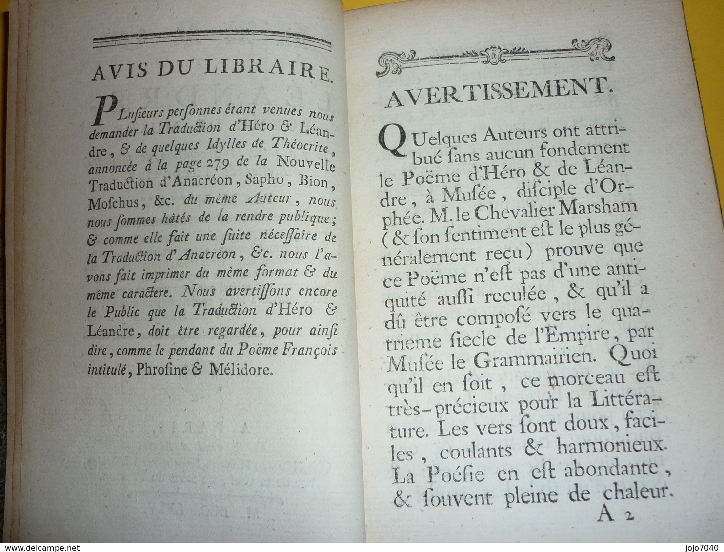 Héro Et Léandre 1775 - Autres & Non Classés