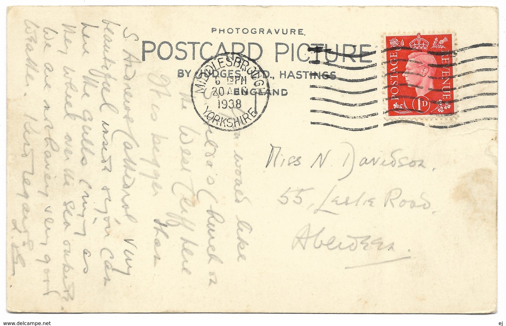 West Cliff, Whitby Postmark 1938 - Judges - Whitby