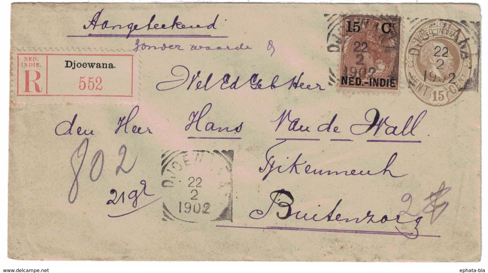 Lettre, Entier Postale, Recommandée Des Indes Néerlandaise Départ Djoewana => Buitenzorg (Bogor)  22-02-1902 Avec Sceau - Indes Néerlandaises