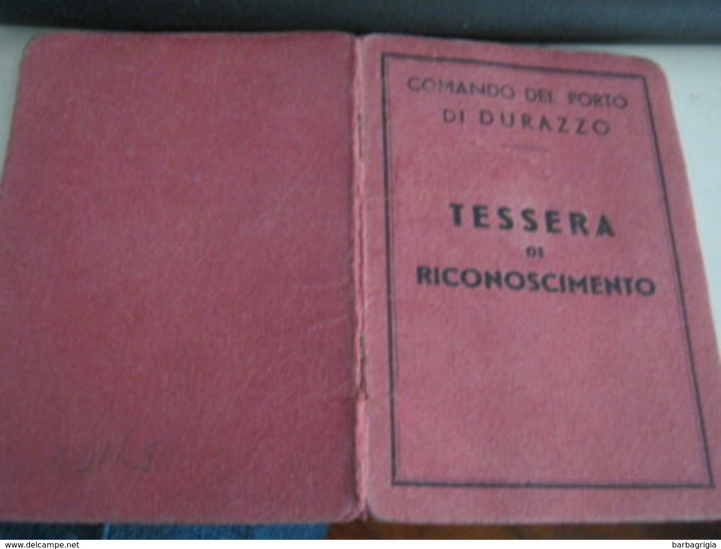 TESSERA DI RICONOSCIMENTO COMANDO DEL PORTO DI DURAZZO 1941 - Non Classificati