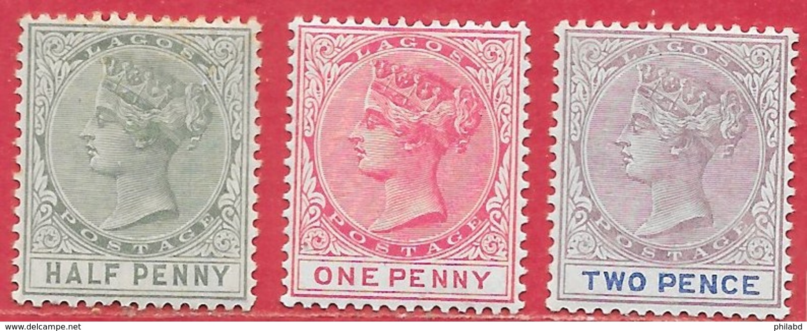 Lagos N°18, 19 & 27 (filigrane CA) 1885-86 * - Nigeria (...-1960)