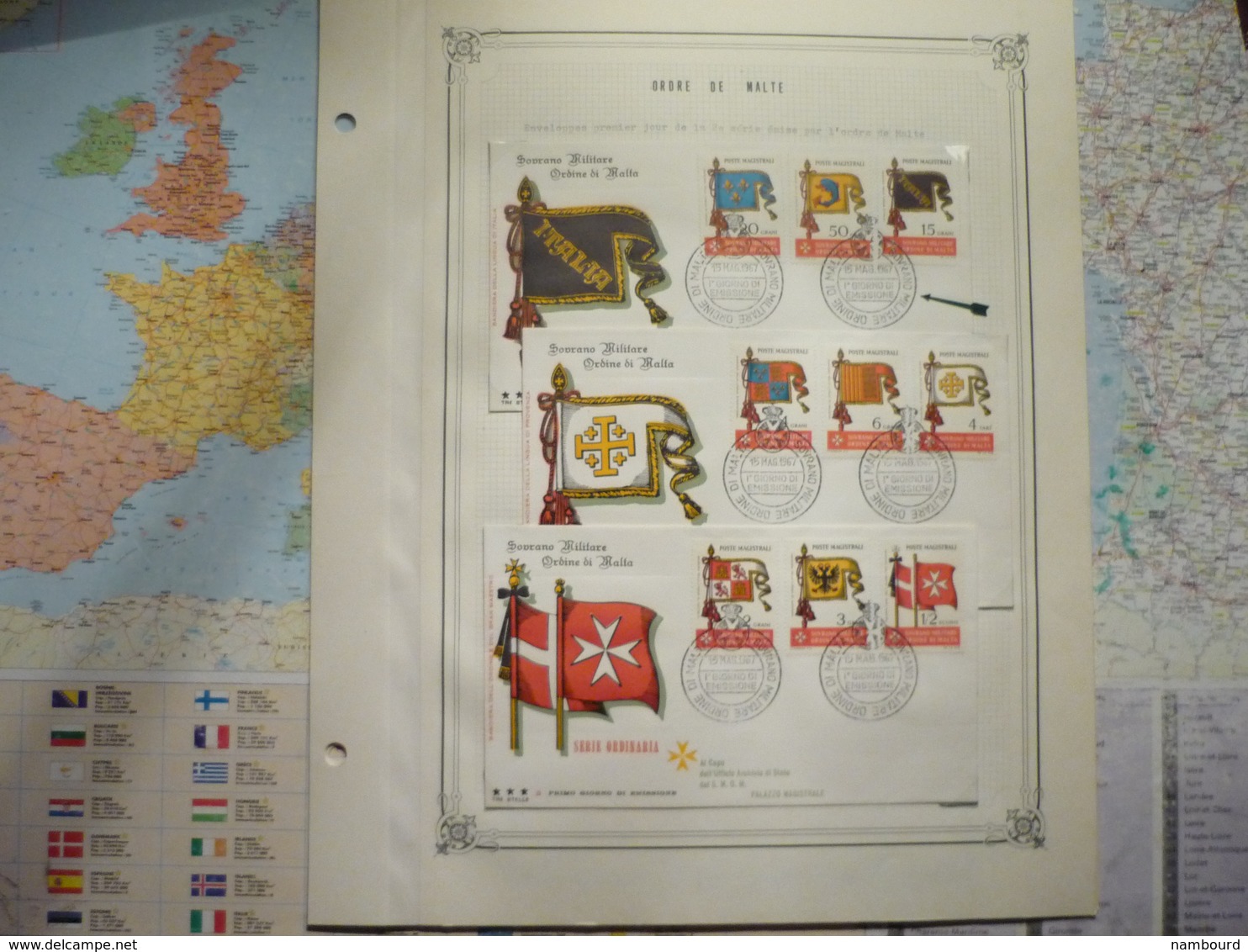 Collection de l'Ordre de Malte 1967-1968 montée sur feuilles d'album