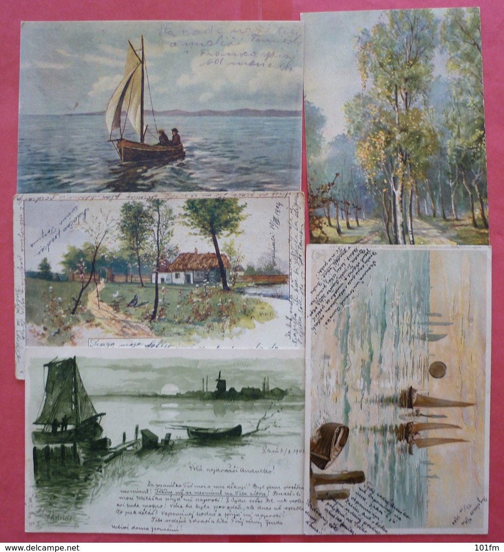 Lot 5 Old Postcards - 5 - 99 Cartoline