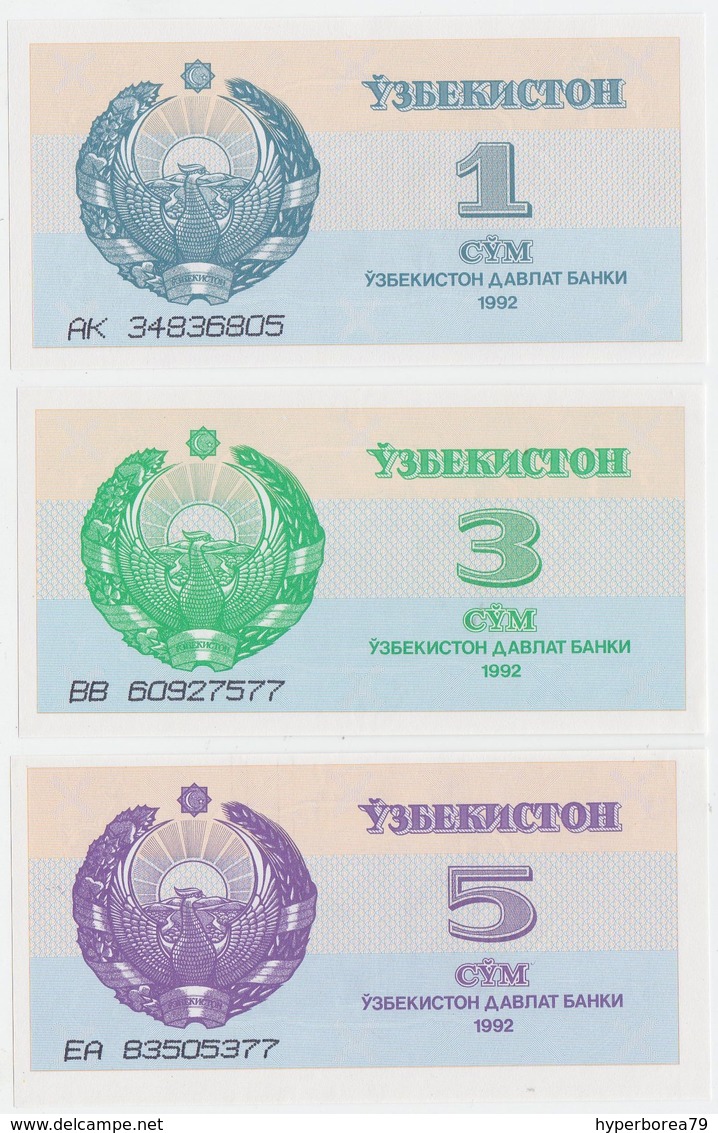 Uzbekistan SET - 1 3 5 Sum 1992 - UNC - Uzbekistan