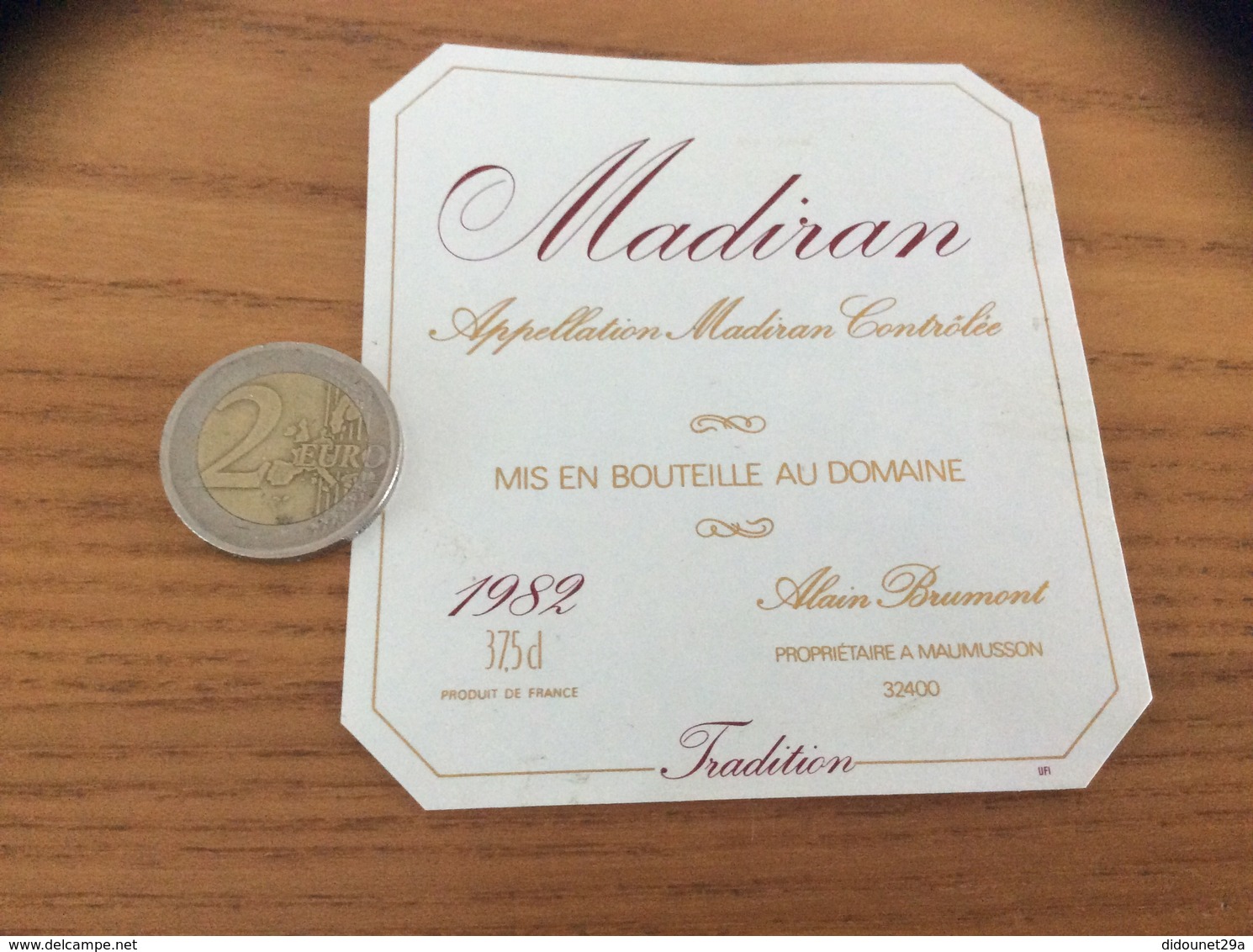 étiquette Vin 1982 37,5 Cl « MADIRAN - ALAIN BRUMONT - MAUMUSSON (32) » - Madiran