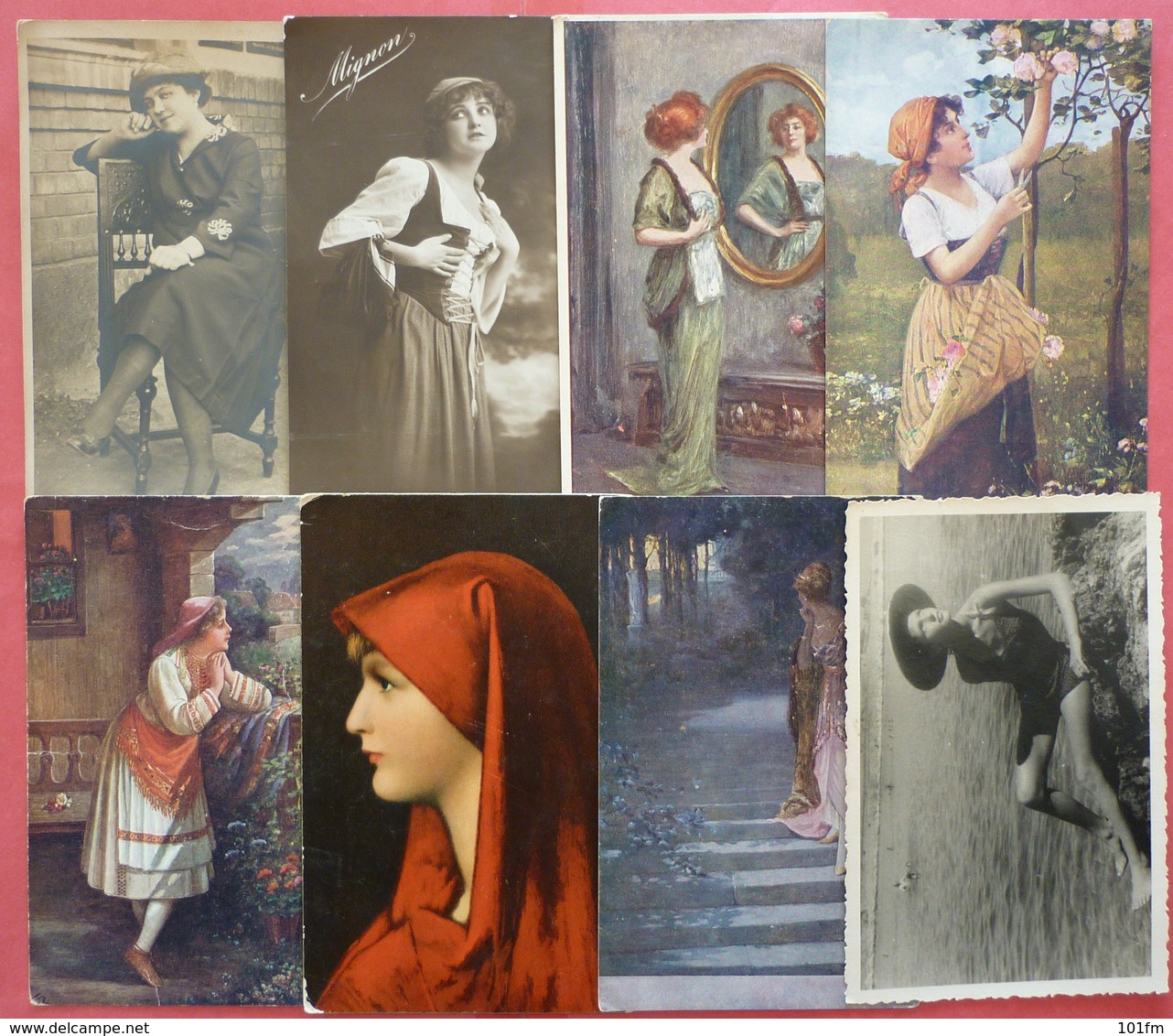 Mixed Lot 8 Old Post Postcards And Original Photos - Beutiful Womans - Schöne Frau - 5 - 99 Postales