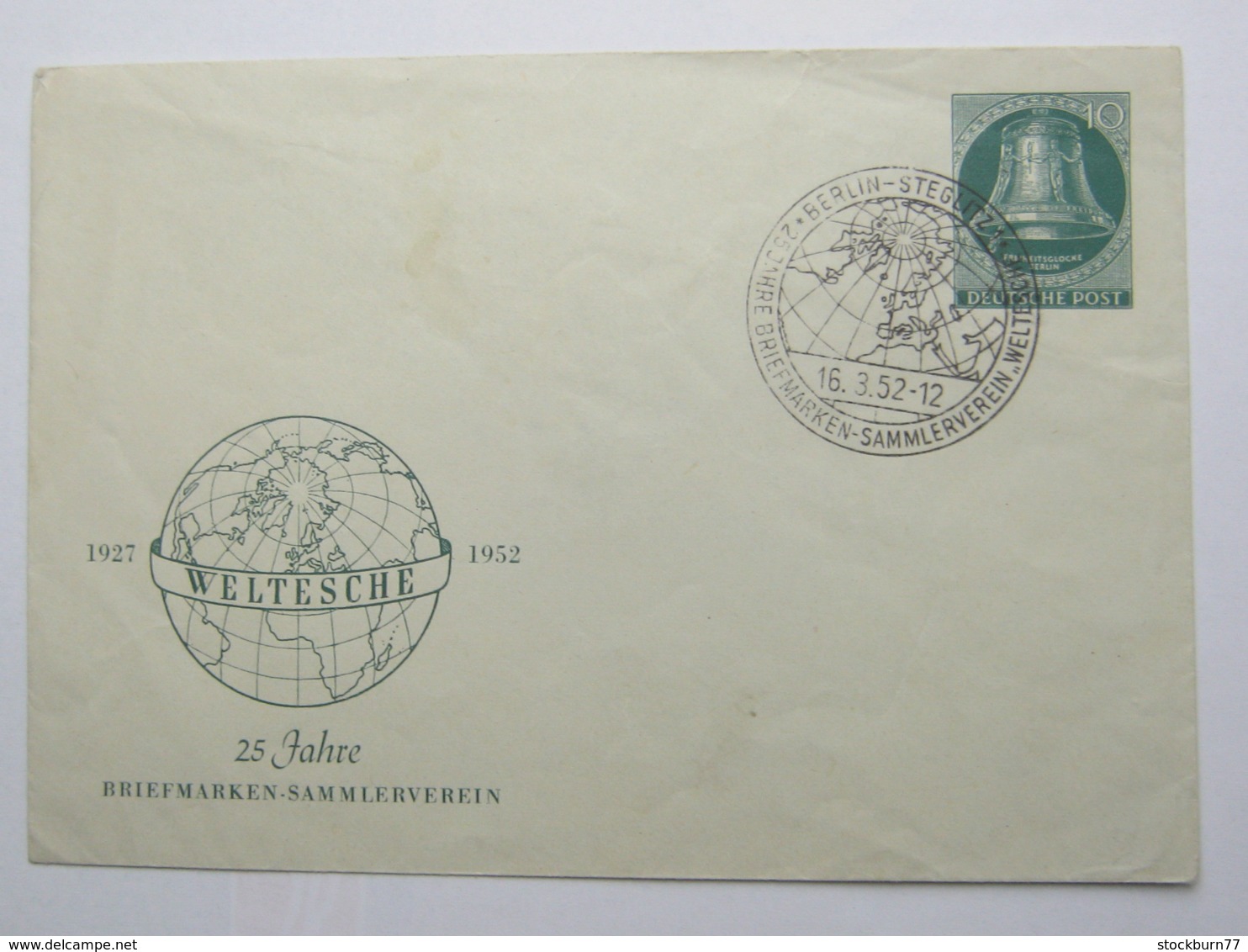 1952 , 10 Pf. Glocke , Mit Sonderstempel - Privatumschläge - Ungebraucht