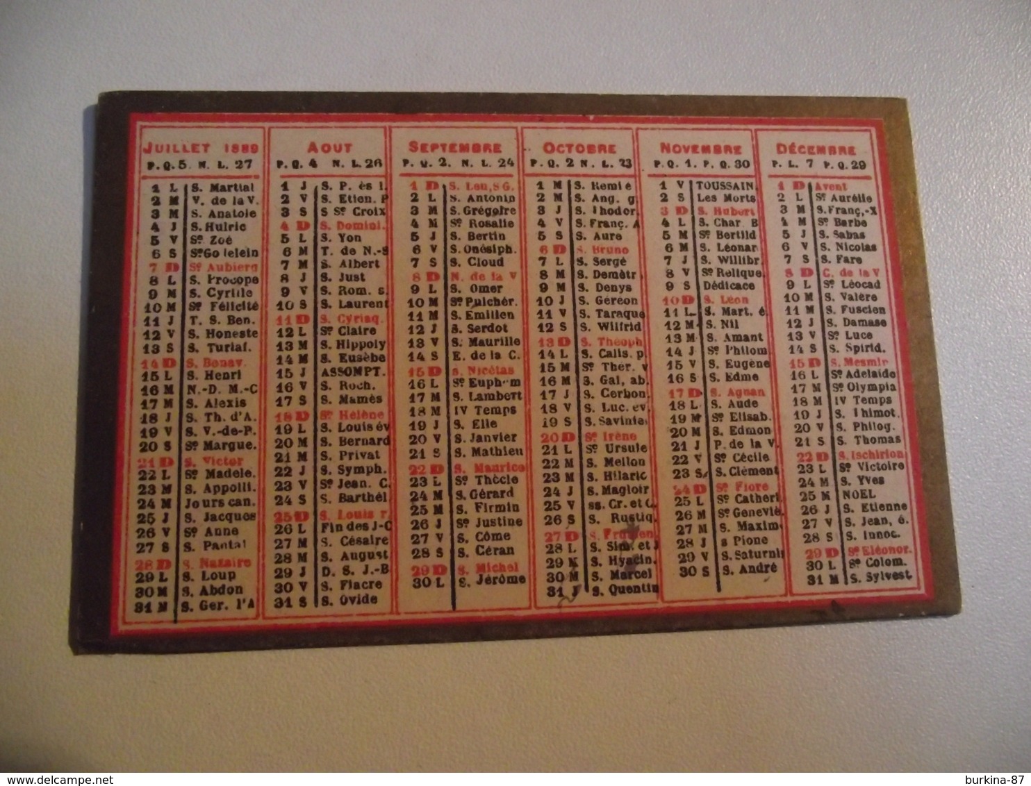 CALENDRIER , 1889, Carte Recto Verso - Tamaño Pequeño : ...-1900