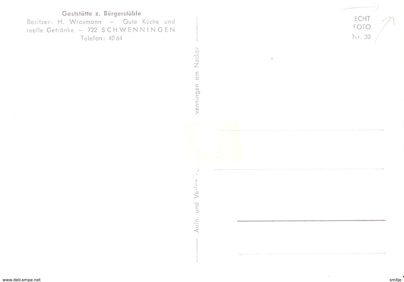 VILLINGEN SCHWENNINGEN GASTSTÄTTE ZUM BÜRGERSTÜBLE BESITZER H. WRASMANN - Villingen - Schwenningen