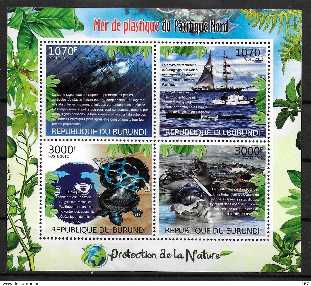 BURUNDI  Feuillet N° 1596/99  * *  ( Cote 18e ) Mer De Plastique Du Pacifique Nord Otarie Tortue Poissons Bateaux - Protection De L'environnement & Climat