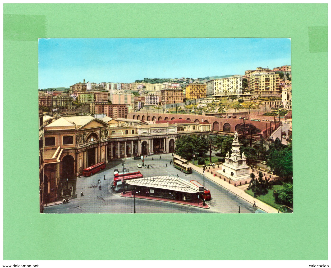 1960 GENOVA LA STAZIONE CON BUS D'EPOCA DALL'AEREO AFFRANCATA CON DUE DIV. FRANCOBOLLI VIAGGIATA X LA SVIZZERA - Genova (Genoa)