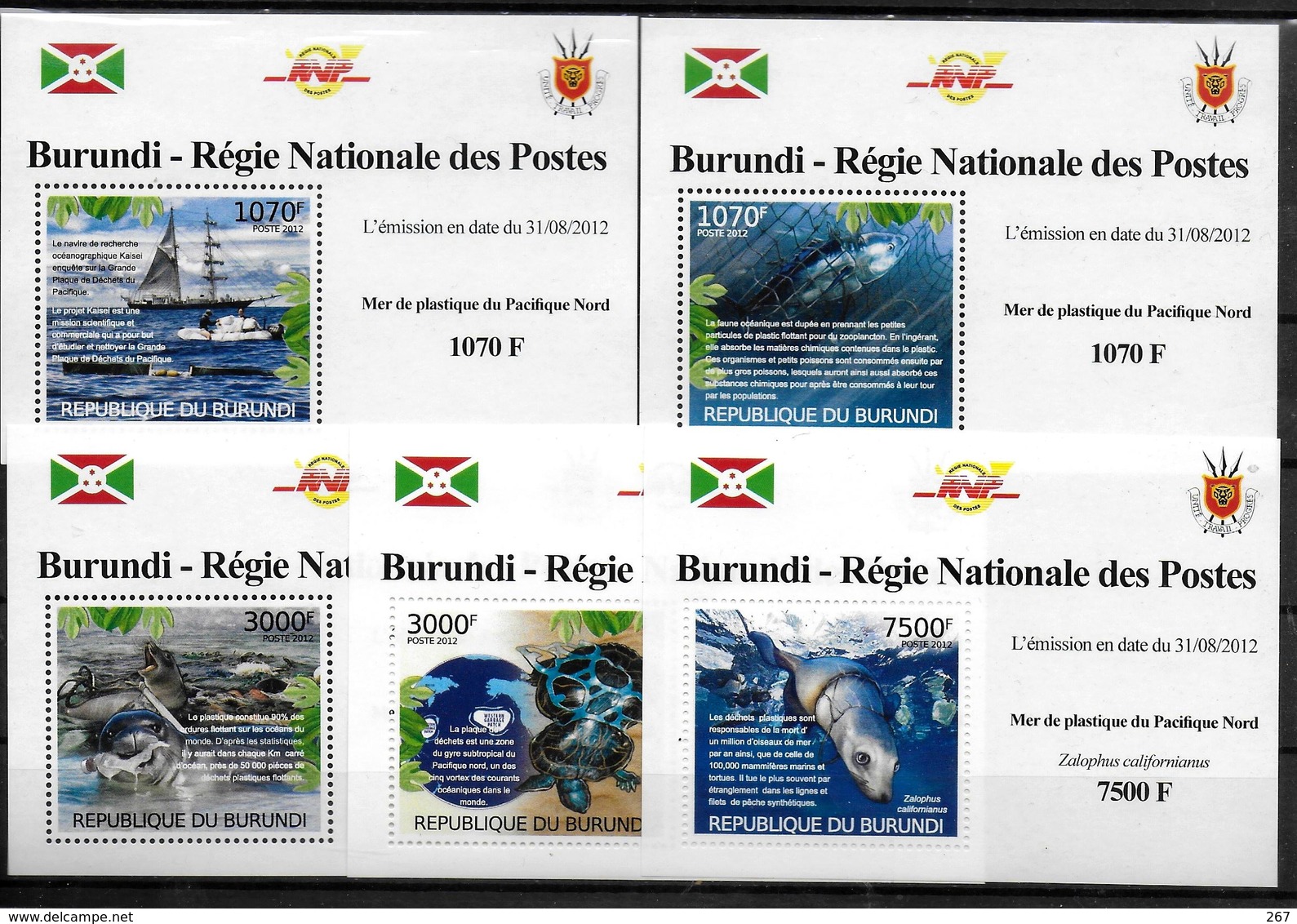 BURUNDI  Epreuve De Luxe N° 1596/99 BF 238 * *  Mer De Plastique Du Pacifique Nord Poissons Otarie Bateaux Tortue - Protection De L'environnement & Climat