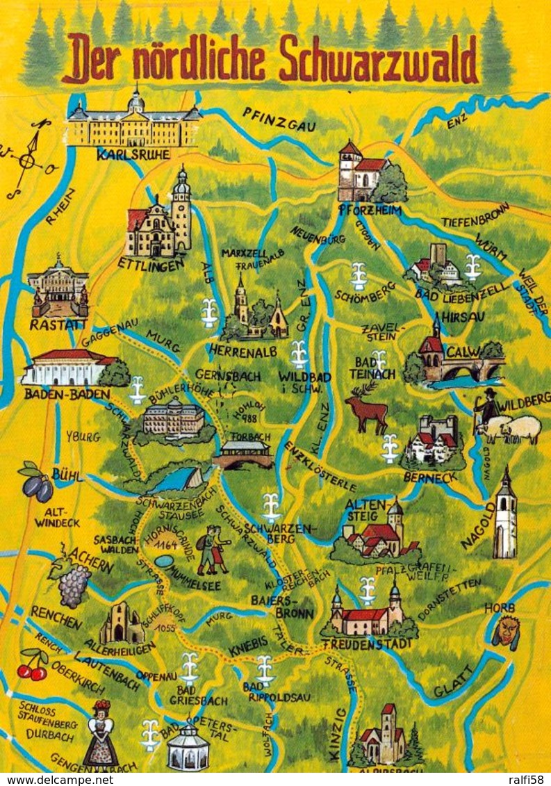 1 MAP Of Germany * 1 Ansichtskarte Mit Der Landkarte - Der Nördliche Schwarzwald * - Carte Geografiche