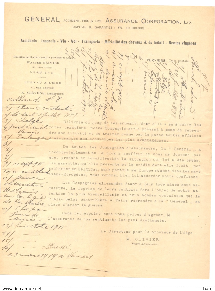 GUERRE 14/18 - Région De VERVIERS - Cette Lettre A Servi De Brouillon Et Parle D'actes De Renseignement, Noms,..  (b244) - 1914-18