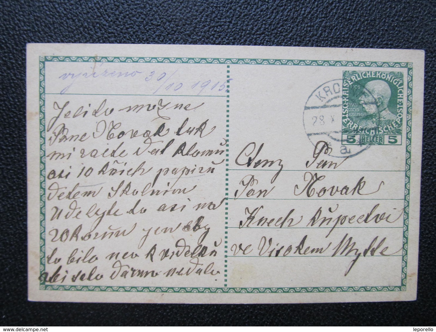 GANZSACHE Krouna Otradov - Vysoke Myto 1915 Korrepospondenzkarte ///  D*36199 - Briefe U. Dokumente