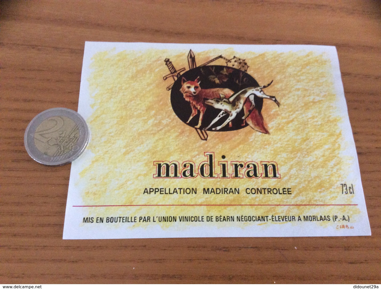 étiquette Vin « MADIRAN - UNION VINICOLE DE BÉARN - MORLAAS (64) » (chien, Renard) - Madiran