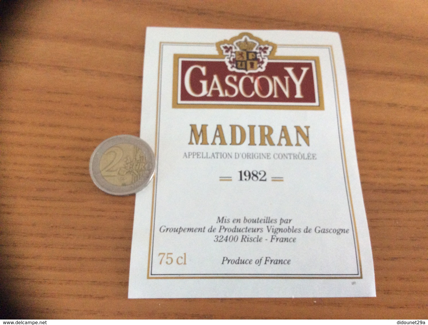 étiquette Vin 1982 « MADIRAN - GASCONY - Vignobles De Gascogne - Riscle (32) » - Madiran